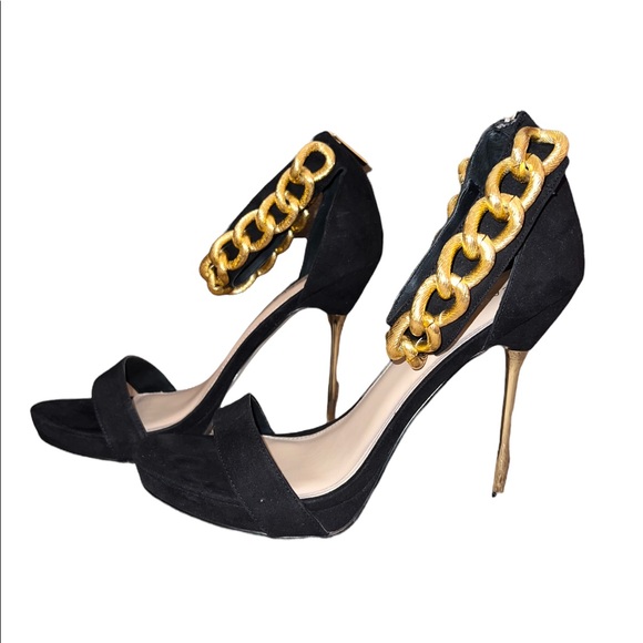 Black Suede and Gold Chain Heels size 41 - Picture 2 of 5
